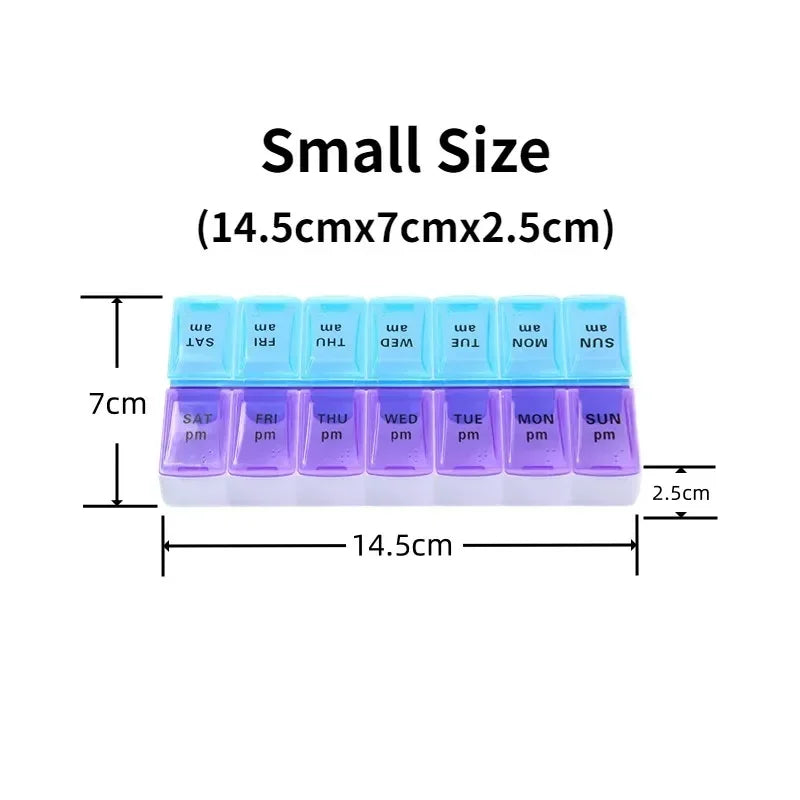 Weekly Travel Pill Organizer Box – 7-Day Portable Medicine & Vitamin Storage with 14 Grid Compartments