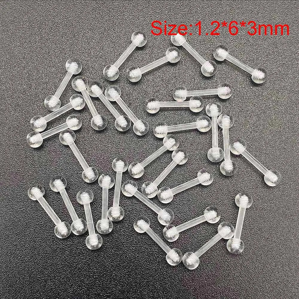 10/60PCS Clear Acrylic Body Jewelry – Transparent Lip, Ear, Nose, Tongue, Eyebrow & Belly Rings