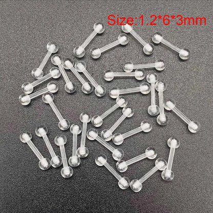 10/60PCS Clear Acrylic Body Jewelry – Transparent Lip, Ear, Nose, Tongue, Eyebrow & Belly Rings