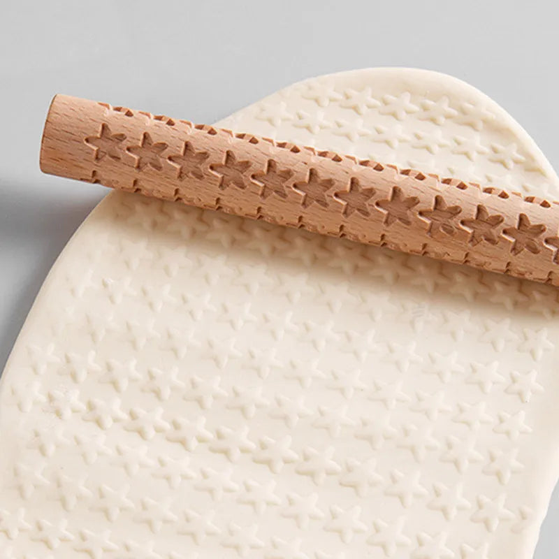 Wooden Texture Rolling Pin - Ceramic Pottery Art Embossed Flower Pattern Mud Roll Reliefs - DIY Clay Craft Tool