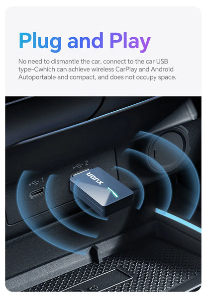 XUDA 2025 2-in-1 Wireless CarPlay & Android Auto Mini Box — Smart Plug & Play Adapter with Bluetooth & Fast WiFi Connect