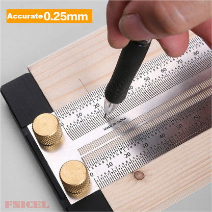 High Precision T-Type Scale Ruler — Stainless Steel Woodworking Scribing & Marking Gauge