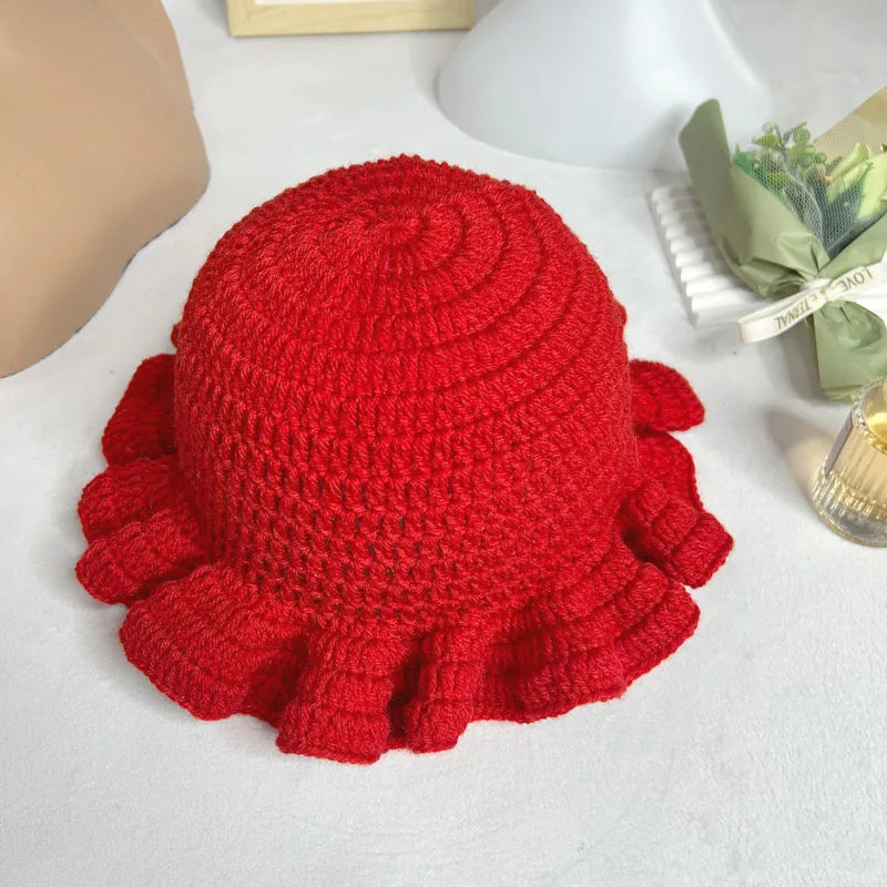 Handmade Crochet Conical Bucket Hat – Ruffled Brim Fisherman Hat for Women, Stylish Sun Protection Cap