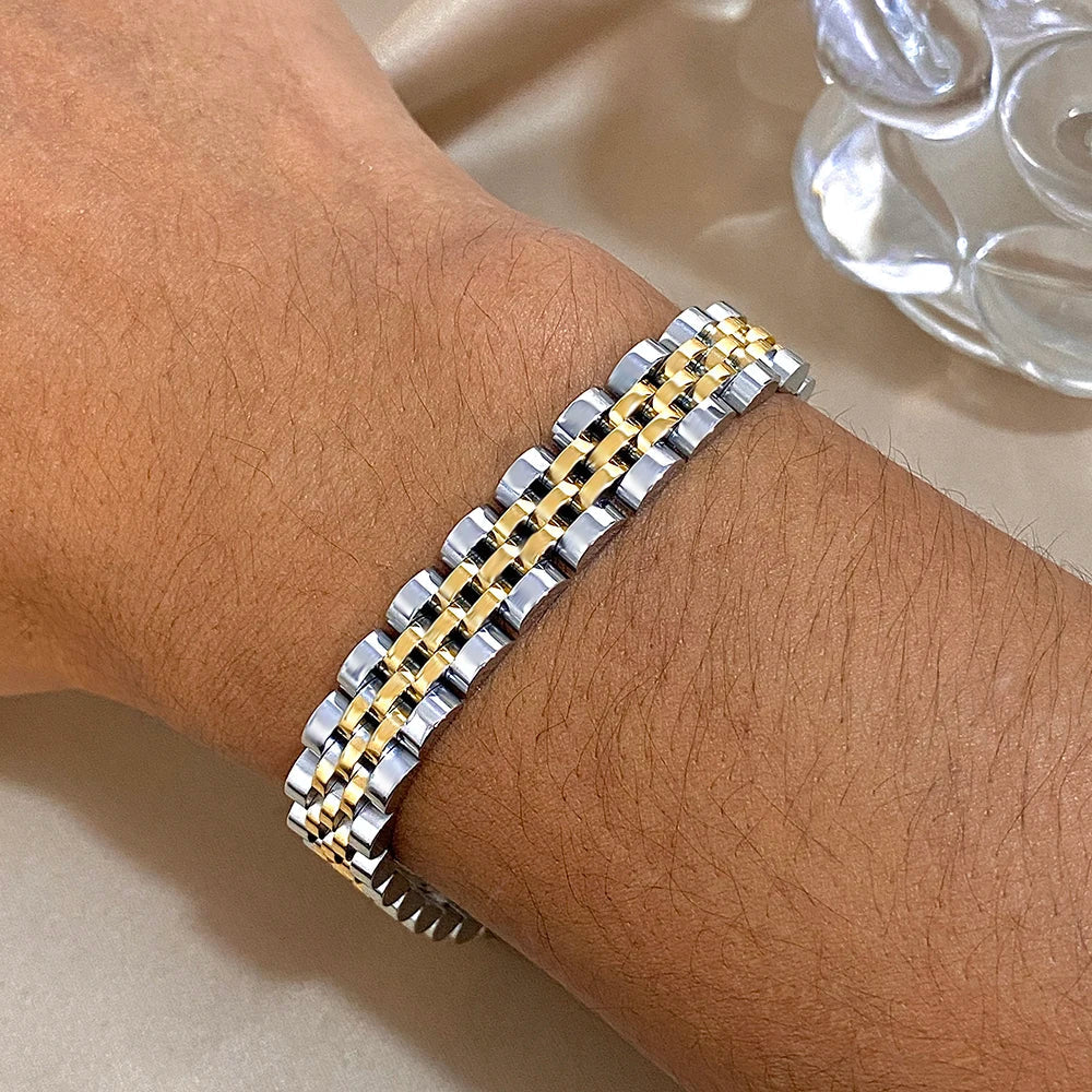 Greatera Five-Layer 10mm Beaded Bracelet – Two-Tone Stainless Steel Watch Chain Bangle Jewelry for Men & Women