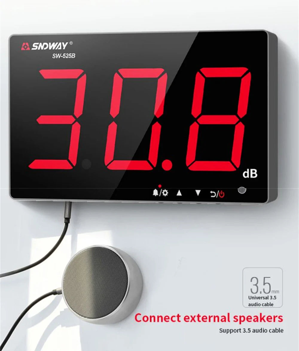 SNDWAY SW-525 Sound Level Meter — Wall-Mounted Digital Noise & Decibel Detector 30-130dB Professional dB Meter