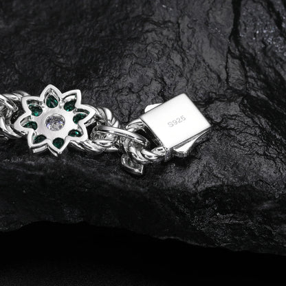 New Iced Out Moissanite Chain Necklace & Colorful Flower Bracelet – Hip Hop S925 Silver, 18K Plated Jewelry for Men & Women