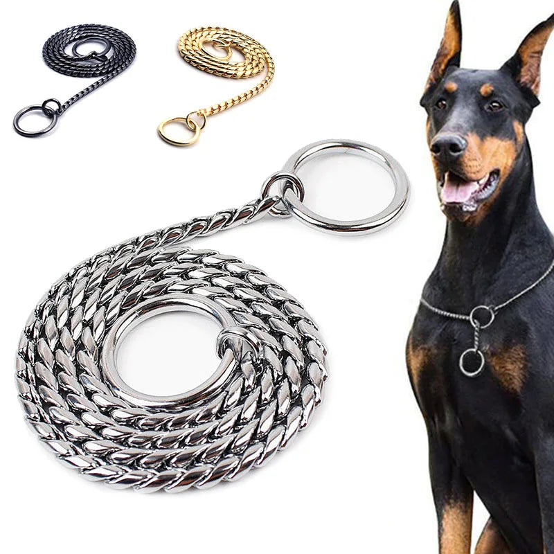 Gold, Black & Silver Dog Chain Collar – Heavy Link Copper-Plated Snake Choke Training & Show Slip Collar for Dogs