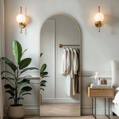 59-inch Arched Full-Length Floor Mirror — Standing Full Body Mirror with Gold Aluminum Alloy Frame & Bracket