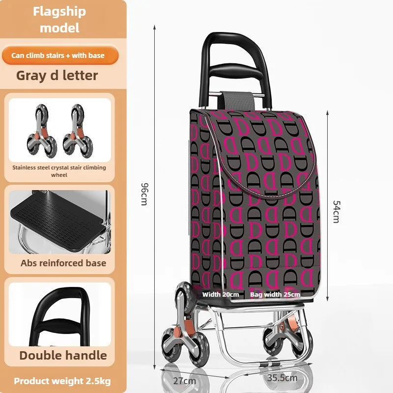 Foldable Outdoor Shopping Cart - Waterproof Large Capacity Utility Cart with Stair-Climbing Wheels
