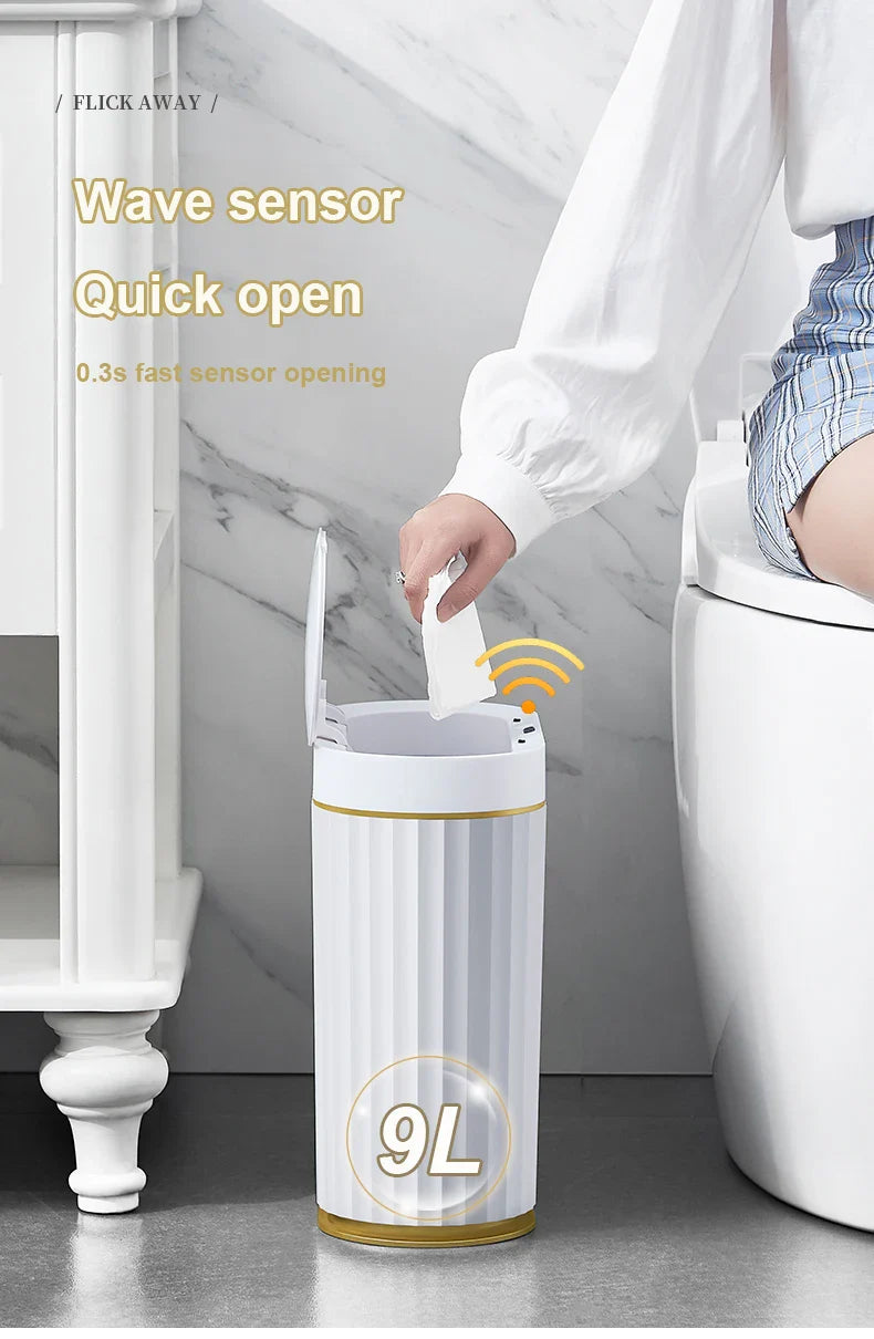 7/9L Automatic Sensor Trash Can – Smart Induction Garbage Bin with Roman Striped Design for Bathroom & Kitchen
