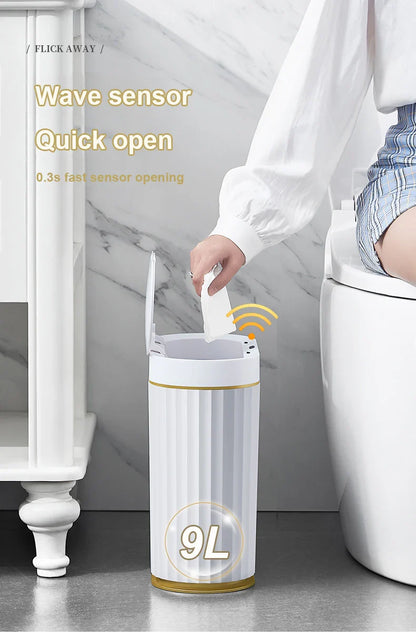 7/9L Automatic Sensor Trash Can – Smart Induction Garbage Bin with Roman Striped Design for Bathroom & Kitchen
