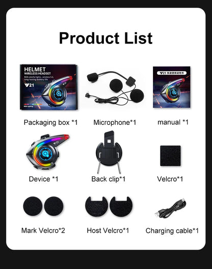 KEBIDUMEI Y21 Motorcycle Helmet Bluetooth Headset — Earphone Music Player with FM Radio & SOS Warning Light