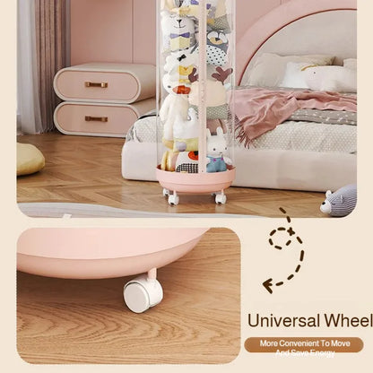 Large Capacity Transparent Toy Storage Bucket with Wheels – Children’s Plush & Stuffed Toy Organizer Barrel