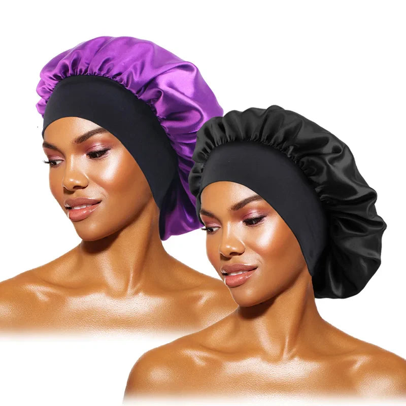 Women's Satin Wide-Brimmed Bonnet – Unisex Night Sleeping & Bathing Head Wrap with Elastic Band for Hair Care