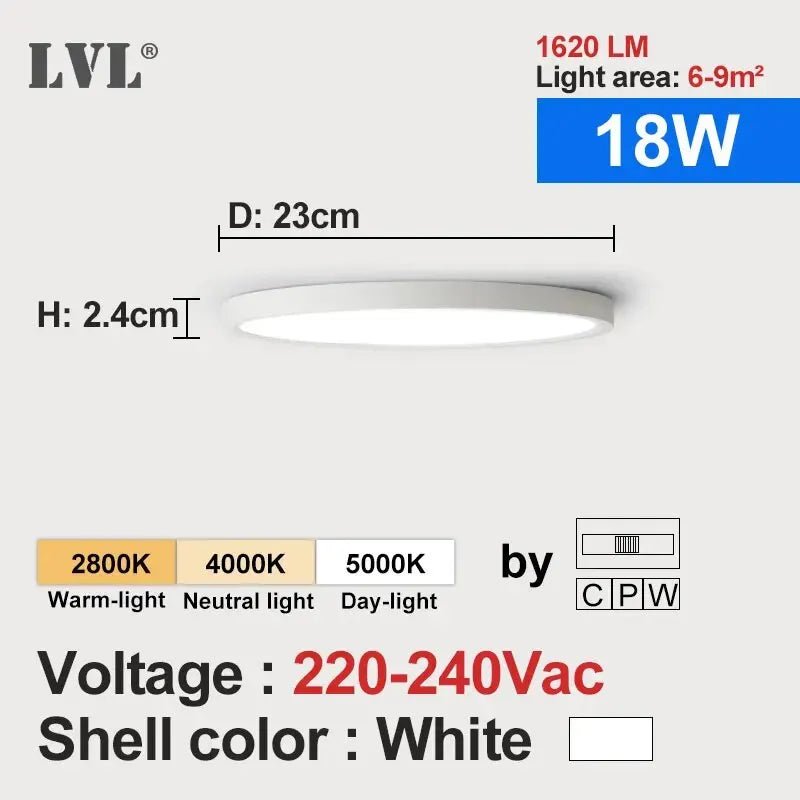 LVL LED Ceiling Light – 3-in-1 Wood Grain & White Round Flush Lamp for Kitchen, Bedroom & Bathroom