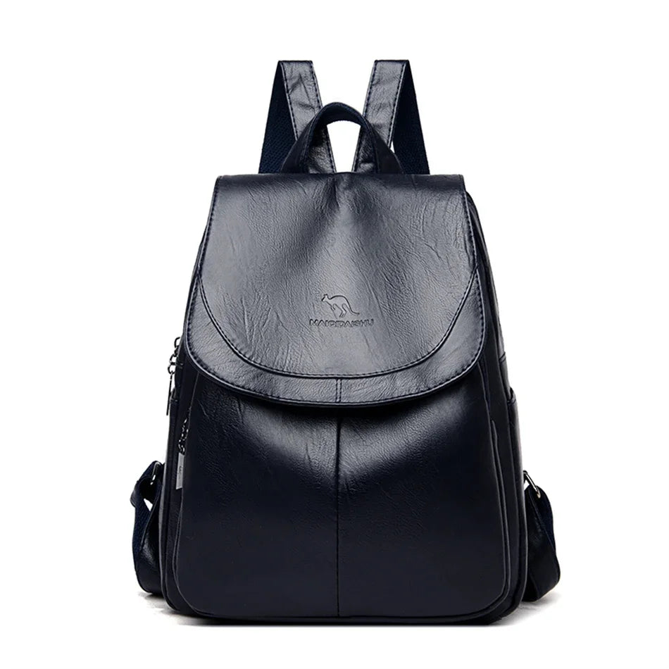 Women’s Large Capacity Leather Bookbag Rucksack - High-Quality Vintage Backpack, School and Travel Purse