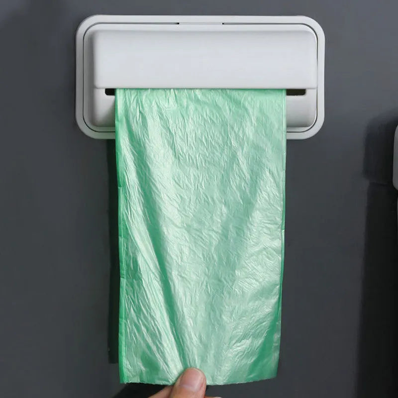 Wall-Mounted Trash Bag Dispenser - Kitchen and Bathroom Garbage Bag Holder and Storage Box for Plastic Grocery Bags