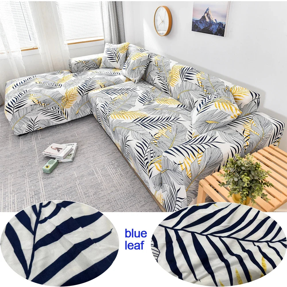 Stretch Sofa Cover - Printed Elastic Slipcover for L-Shaped Corner Couch, Living Room 1/2/3/4 Seat Protector