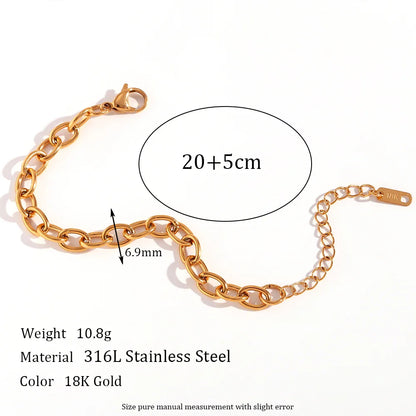 18K Gold Plated Stainless Steel Oval Link Chain Jewelry Set – 7mm Chunky Silver Color Choker Necklace, Bracelet & Anklet Accessories
