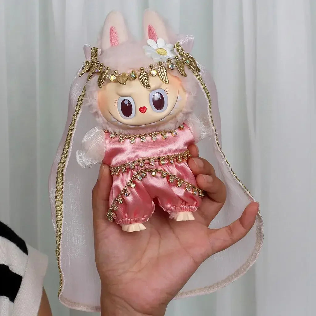 17cm Mini Plush Doll Outfit — K-Pop EXO Labubu Idol Accessories with Flower Shirt, Leather Jacket & Skirt for Gift