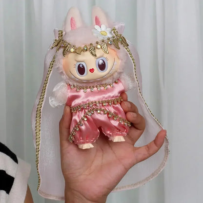 17cm Mini Plush Doll Outfit — K-Pop EXO Labubu Idol Accessories with Flower Shirt, Leather Jacket & Skirt for Gift