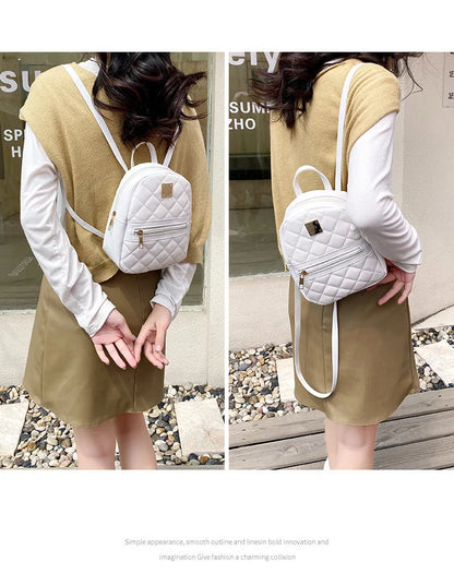 2024 K-Style Quilted Embroidered Small School Backpack for Girls - Western-Inspired Ladies' Bag