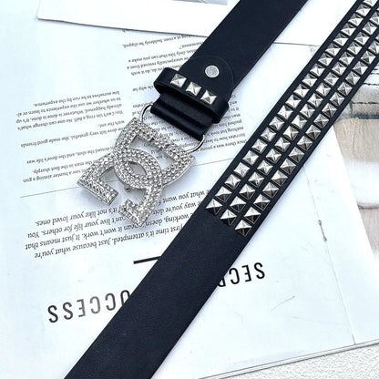 YK2 Luxury Women's Rhinestone Belt – Punk Rivet Leather Fashion Belt with Decorative Embedded Design