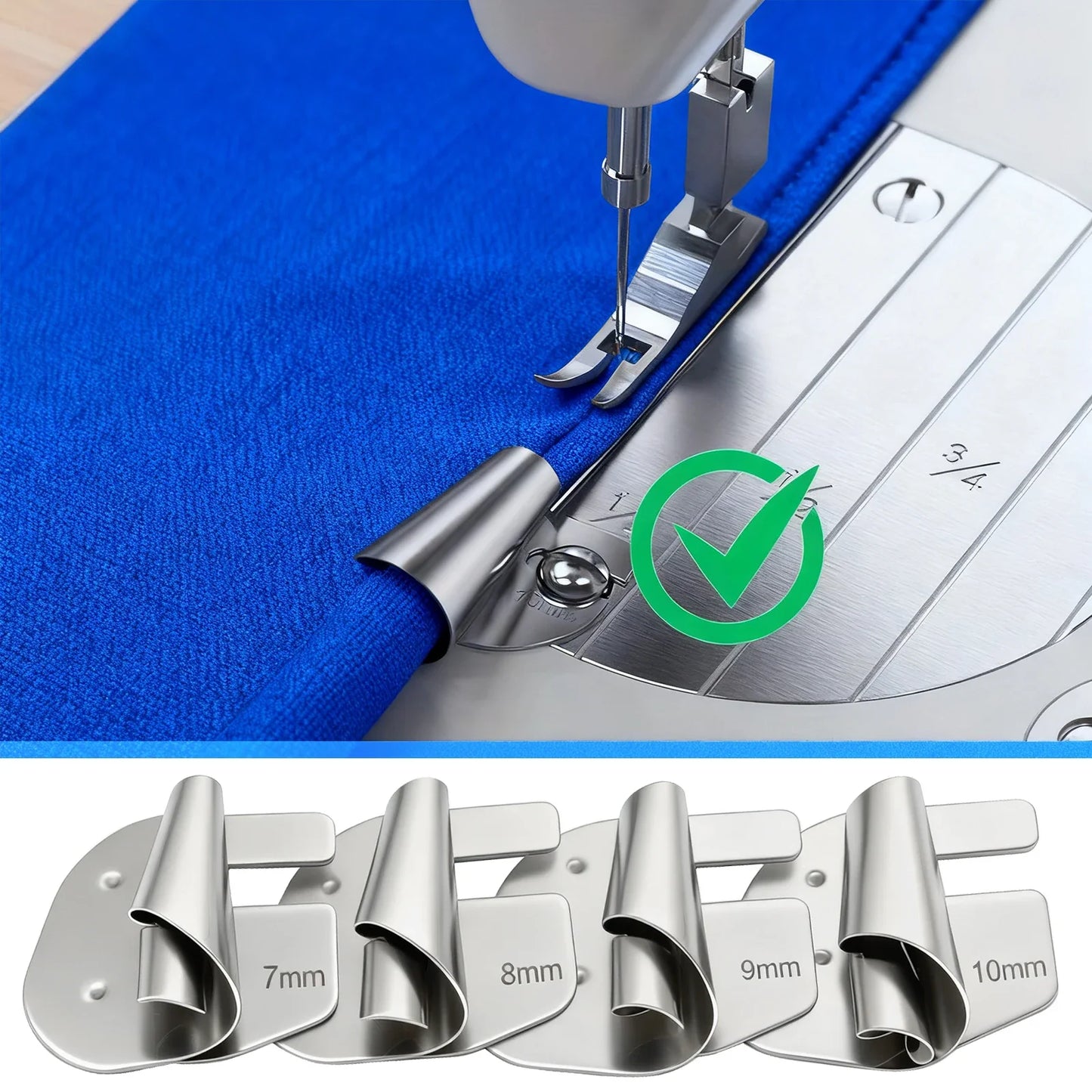 8-Piece Rolled Hemmer Foot Set - 3–10mm Spiral Edge Presser Feet for Sewing Machines