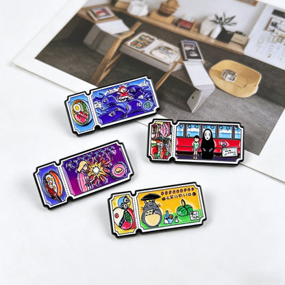 4Pcs Anime Movie Ticket Enamel Pins - Cute Cat Brooch Badges for Backpacks, Lapels and Fan Gifts