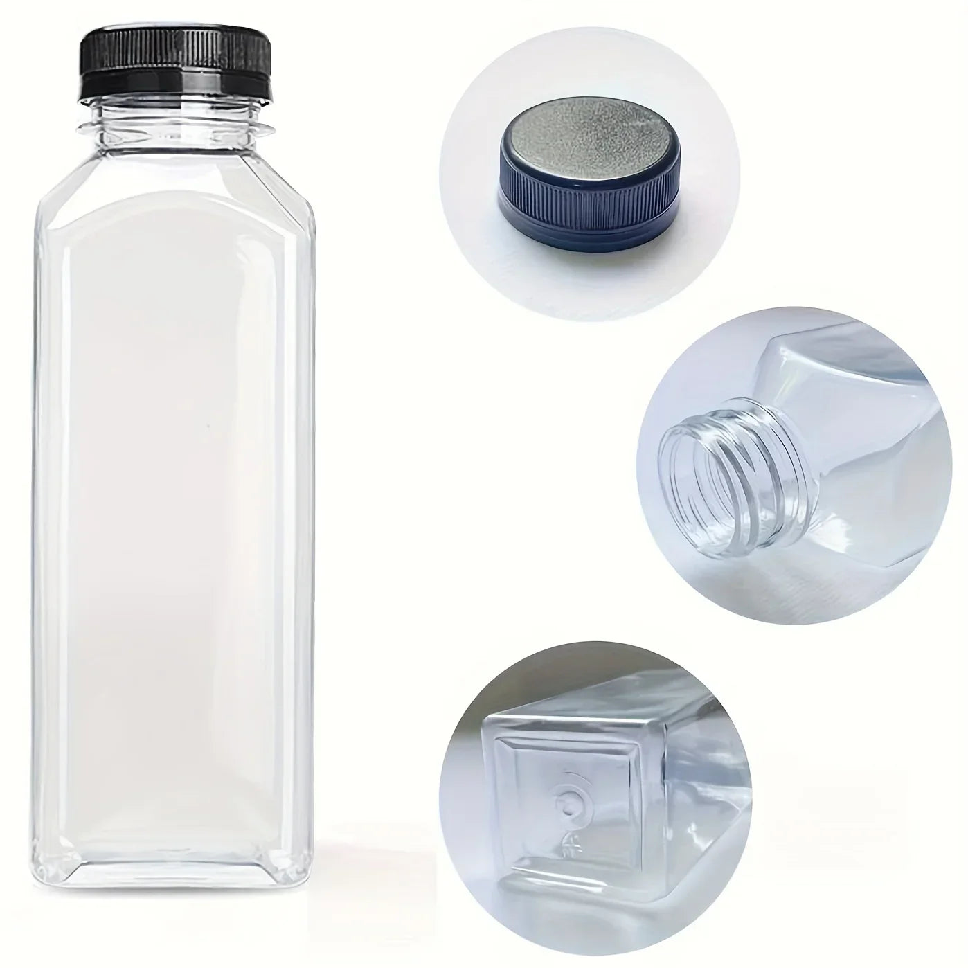 Clear Leak-Proof Juice Bottles - Portable Plastic Drink Containers for Smoothies, Milk, Homemade Beverages & Travel