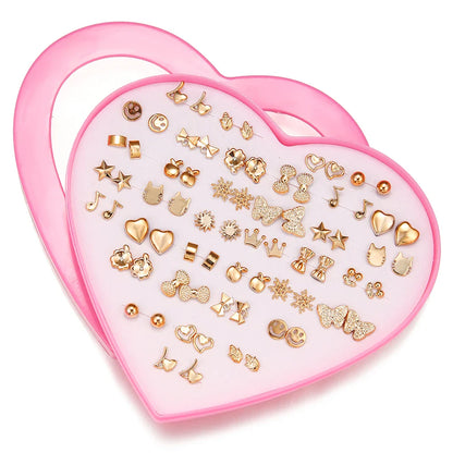 36 Pairs Mini Stud Earrings – Cute Snowflakes, Cat, Butterfly Designs for Girls, Fashion Daily Ear Jewelry