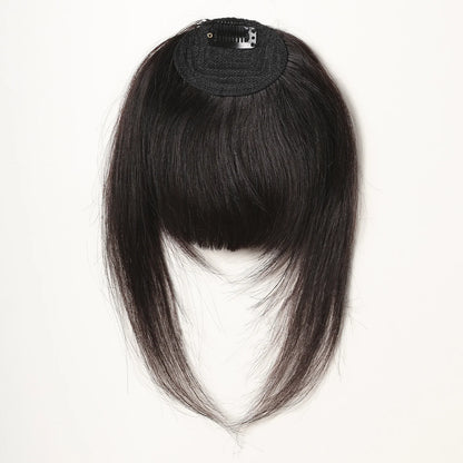 Clip-In Bangs for Women - 100% Human Hair, Thick French Natural Black Brown Hairpieces with Temples