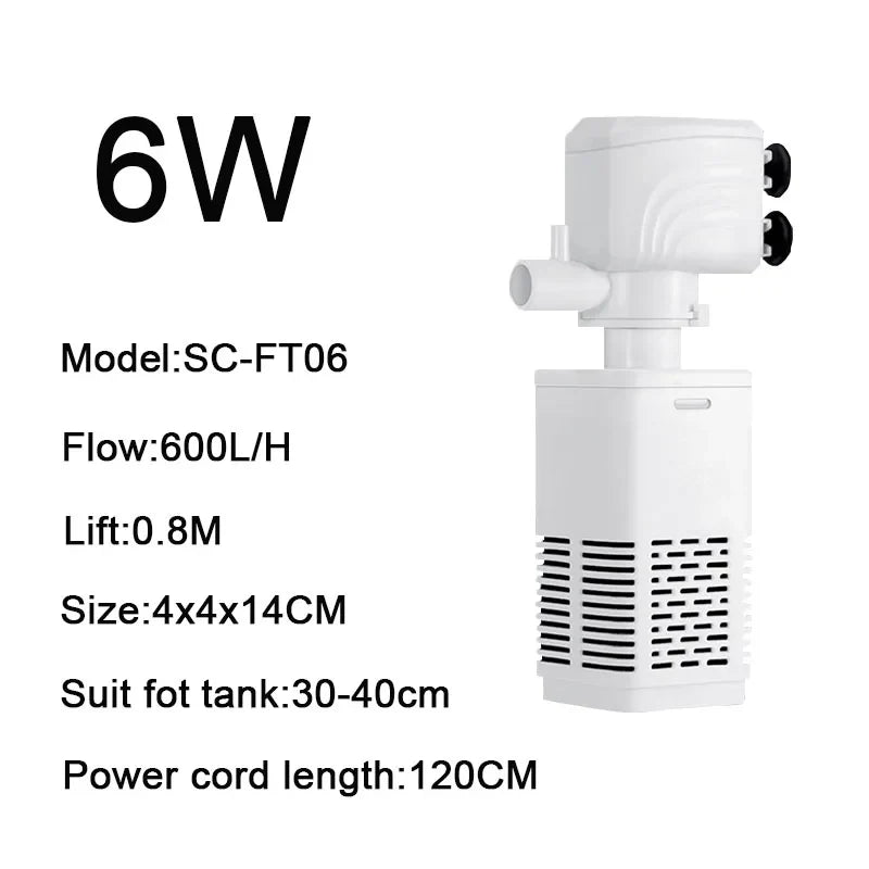3 in 1 Aquarium Filter Pump – Silent Submersible Air Oxygen Aerator, Water Changer & Wave Maker, 220