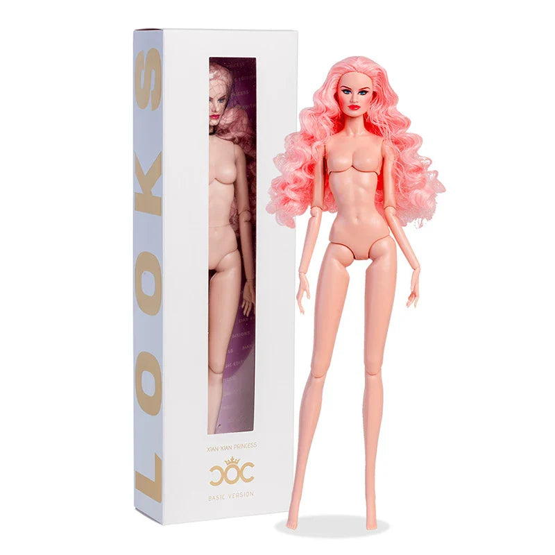 32cm BJD European Fashion Doll — 1/6 Pink Body & Hair with Cute Gown, Daily Outfit DIY Toy for Girls Birthday Gift