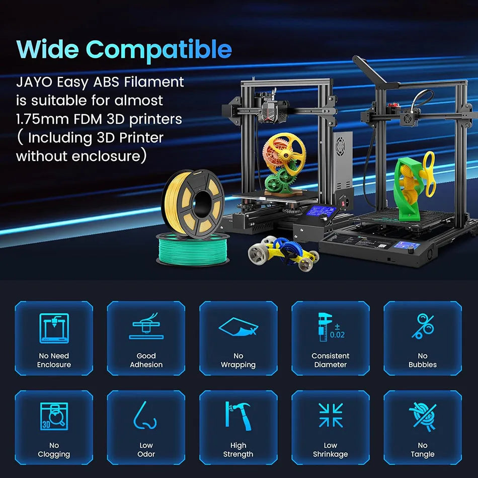 JAYO ABS 3D Printer Filament 1.75mm – High Toughness 1KG/Roll, Available in 1/2/3/5/10 Rolls