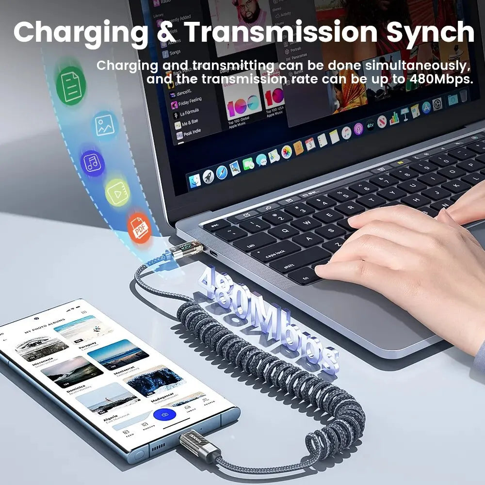 Toocki Type-C to Type-C Cable - 100W Display Fast Charging USB-C PD Cable, Transparent for iPhone 15, Xiaomi, MacBook