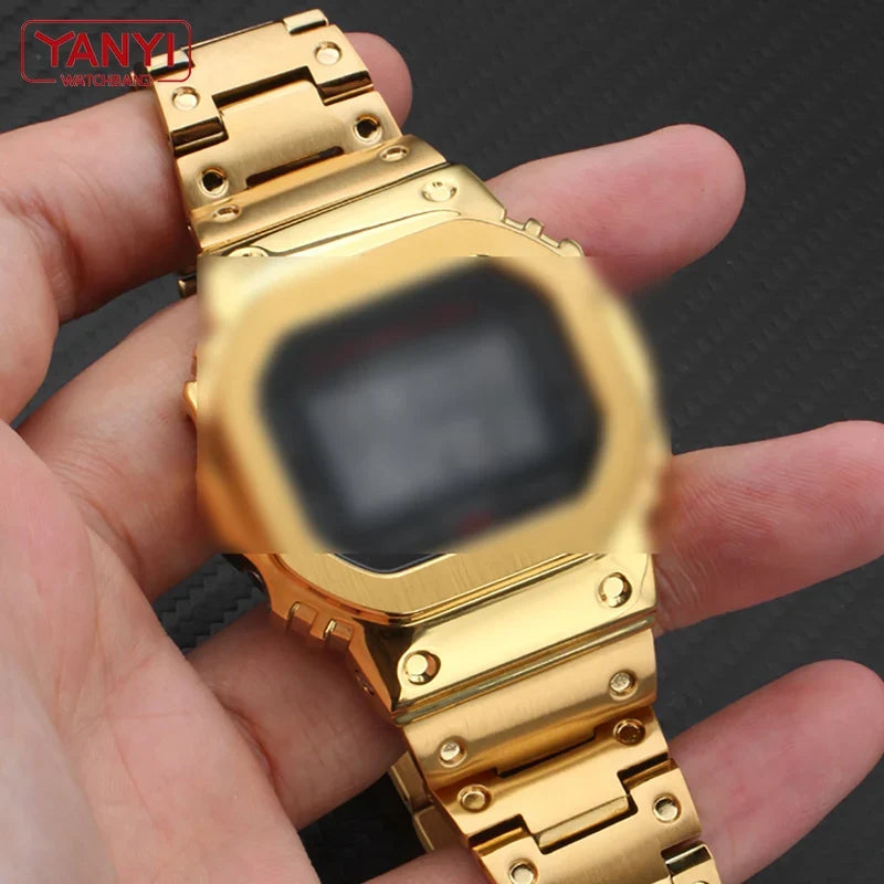 V4.0 Stainless Steel Watch Band & Bezel Kit - Metal Case Strap Replacement for Casio G-Shock DW5600 GW-B5600 DW-5030 Series