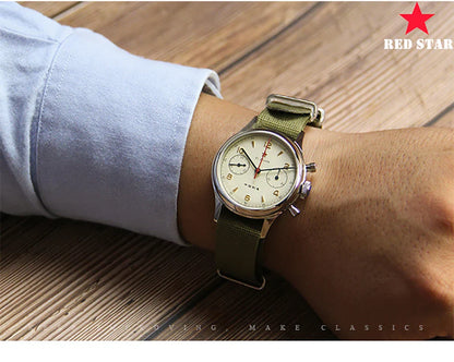 RED STAR 38mm Men's 1963 Chronograph Mechanical Watch – Pilot Air Force Aviation with Seagull ST1901 Movement & Sapphire Glass