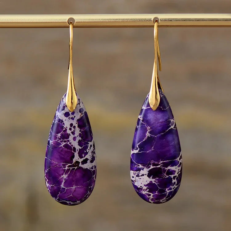 Bohemian Natural Stone Geometric Earrings - Luxury Emperor Stone Pendant Jewelry for Women