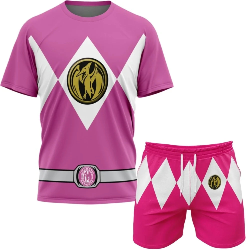 2026 Power Rangers Oversized Sportswear Set - Breathable Quick-Dry Tee & Shorts for Men & Women
