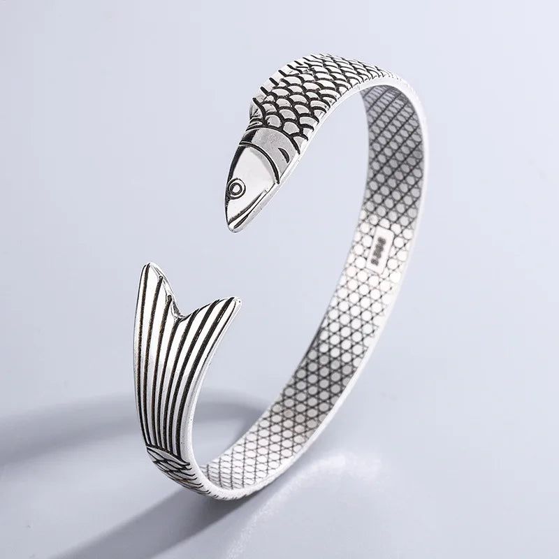 925 Sterling Silver Dragon Bracelet — Creative Lucky Fortune Fish Bangle TYB110