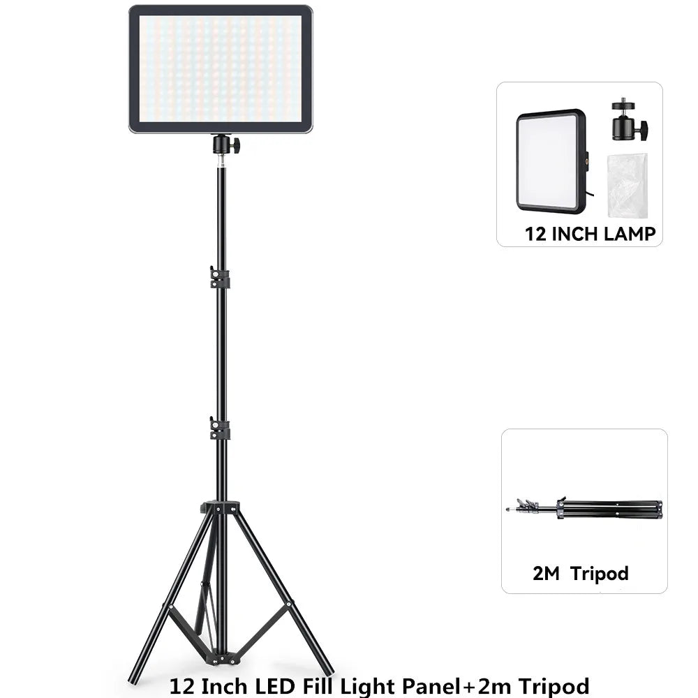 8"/12" LED Video Light Panel Kit – Photography & Streaming Studio Lamp with Tripod Stand for YouTube Live Shoots