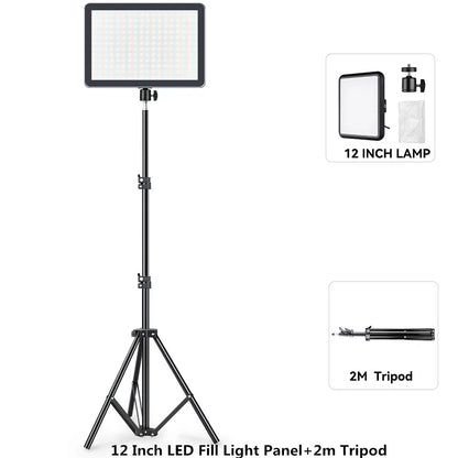 8"/12" LED Video Light Panel Kit – Photography & Streaming Studio Lamp with Tripod Stand for YouTube Live Shoots