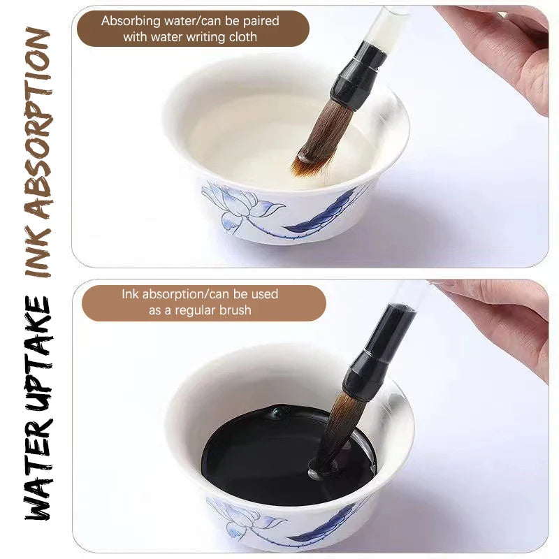 3PCS Calligraphy Brush Set – Water Storage Ink Pens with Automatic Suction, Wolf Hair Soft Round Tip Writing & Painting Brushes