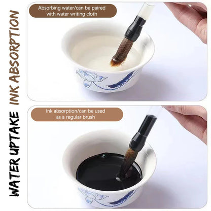 3PCS Calligraphy Brush Set – Water Storage Ink Pens with Automatic Suction, Wolf Hair Soft Round Tip Writing & Painting Brushes