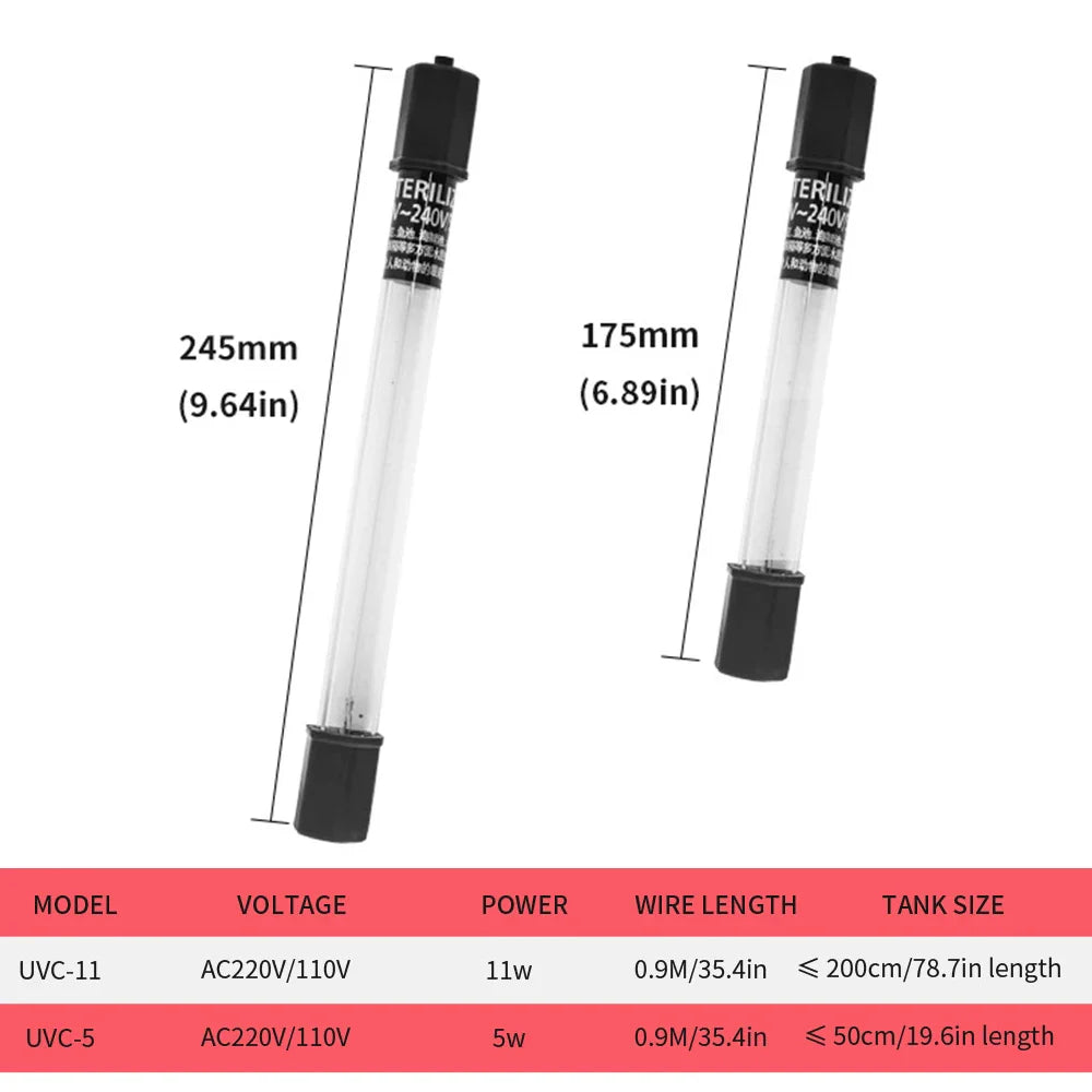 5W/11W Aquarium UV Sterilizer Light – Fish Tank Water Cleaner & Algae Removal Sanitizer for Clear Aquarium Water