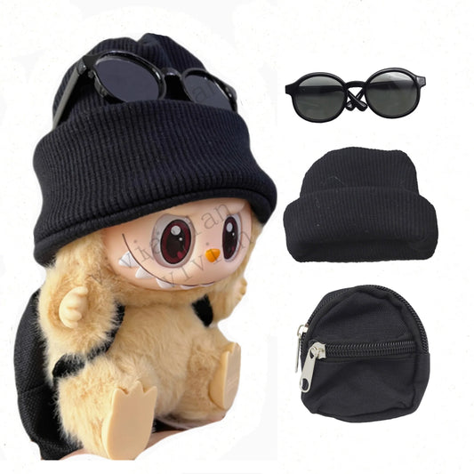 10cm Labubu Idol Mini Doll Clothes & Accessories – Backpack, Glasses, Hat | 1/6 BJD Cotton Doll Outfit Gift Set