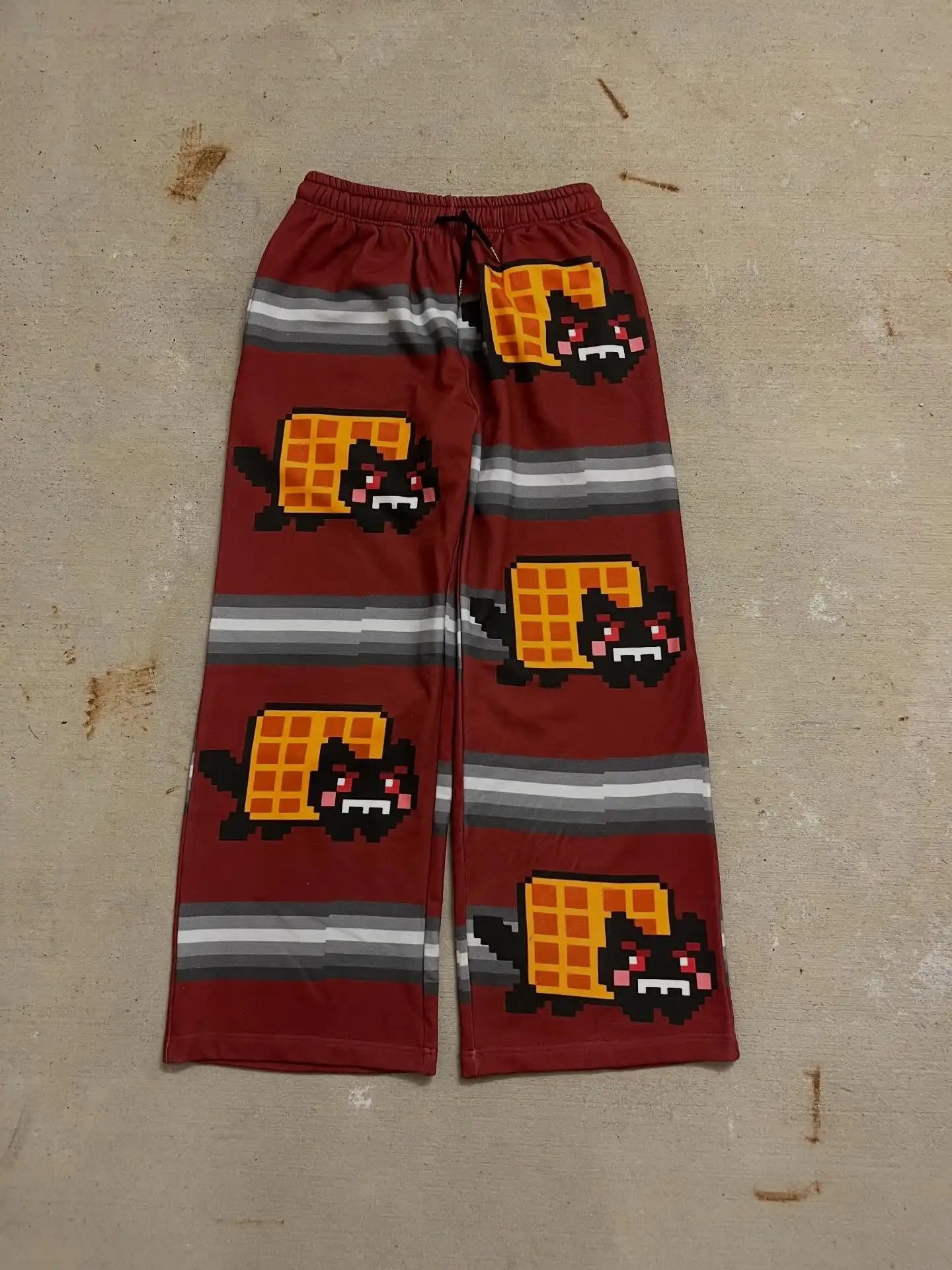 Y2K Newspaper Print Wide-Leg Pants - Retro Vintage Casual Streetwear Trousers