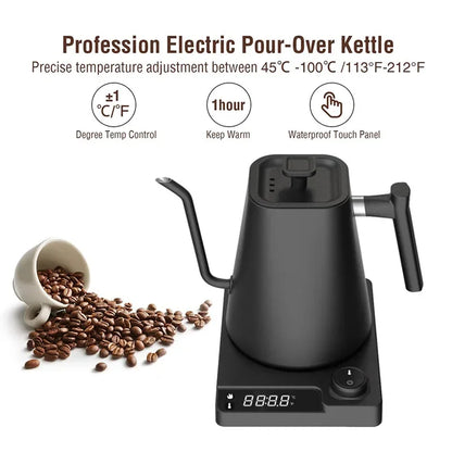 1200W Gooseneck Electric Kettle with Temperature Control – 110V/220V Stainless Steel Coffee & Tea Kettle with Precision Heating & Fast Boil System