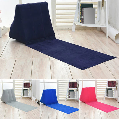 Foldable Inflatable Travel Mattress : Soft Beach Mat, Air Bed Chair, Camping Lounger with Back Pillow Cushion - Leisure Beaching Seat